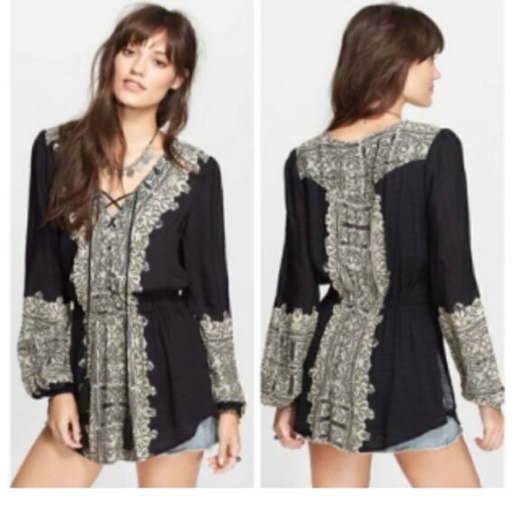 Free People Black Boho Tunic Tassel Size Small - Picture 1 of 7